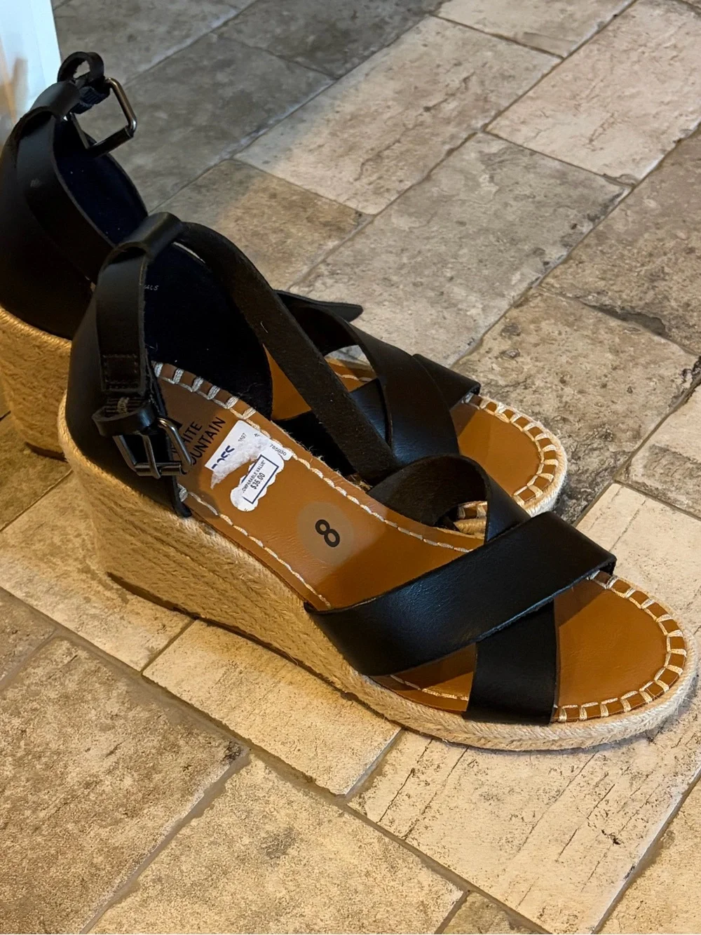 White Mountain Black Espadrille Wedge Sandals with Ankle Strap